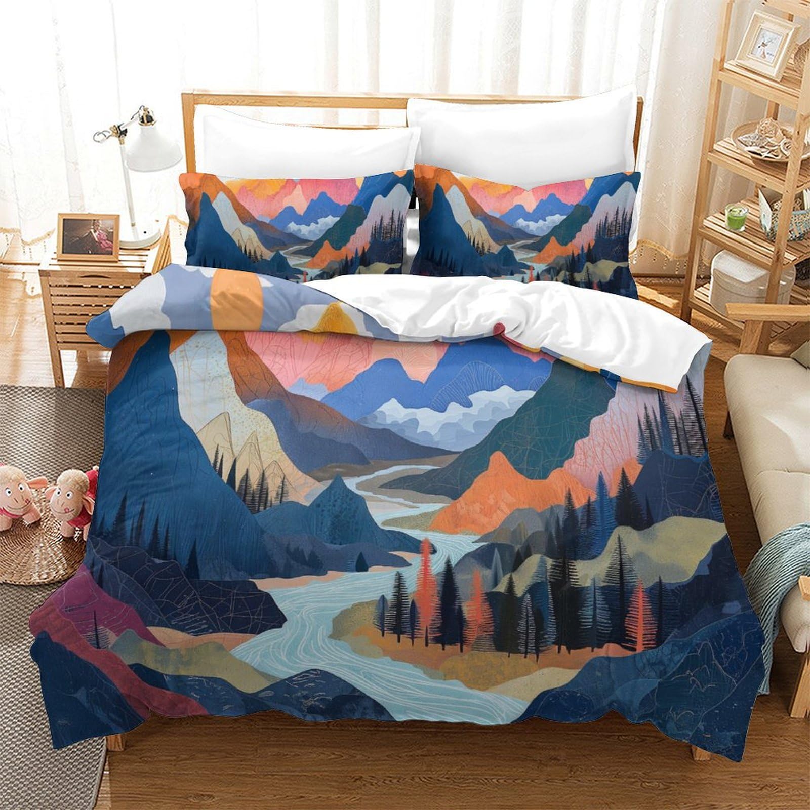 Housse de couette 220x240 respirante et parure de lit microfibre super douce motif rivière