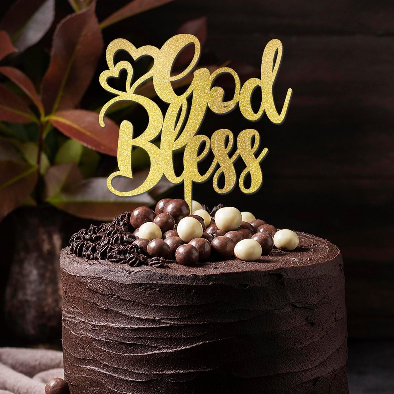 2 Decorazioni Per Torta Con Croce E Scritta 'God Bless' - Oro, Per Battesimo, Prima Comunione, Baby Shower, In Zucchero, Fai Da Te