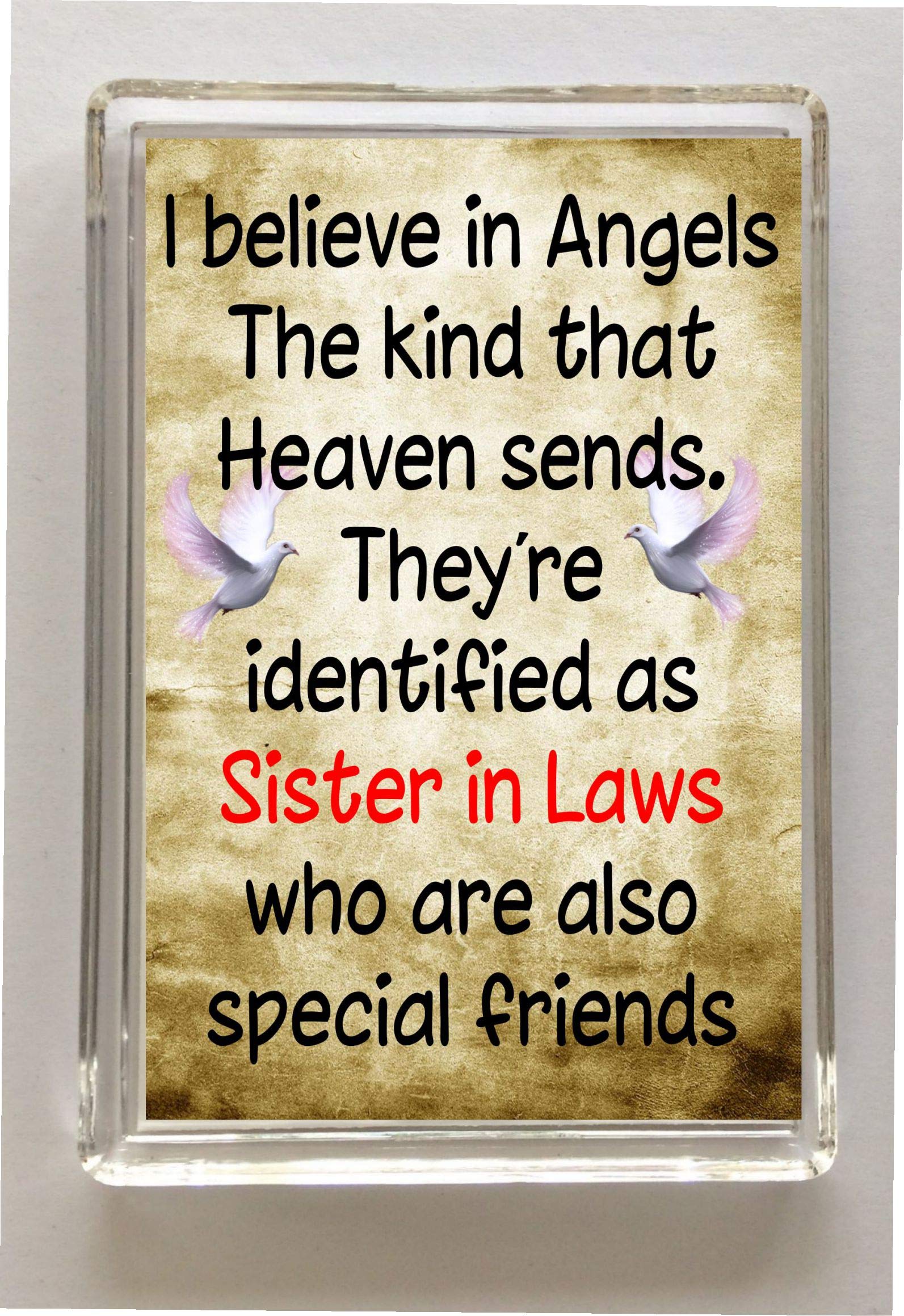 Decalarama Sister In Law Fridge Magnet Gift - I Believe In Angels The Kind That Heaven Sends - Fun Cute Birthday Novelty Present