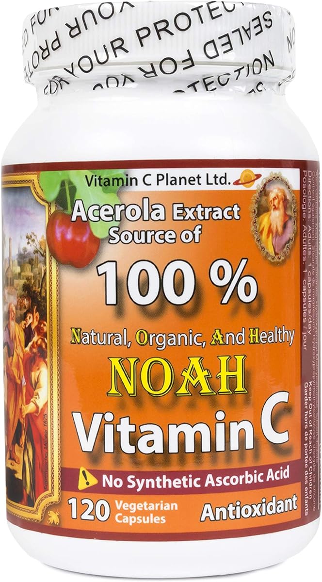 NOAH Vitamin C Acerola Extract source of 100% Natural Organic Vitamin C | Plant-Based Acerola Cherry Extract | Non-Synthetic | 120 Veggie Capsules (4-Month Supply)