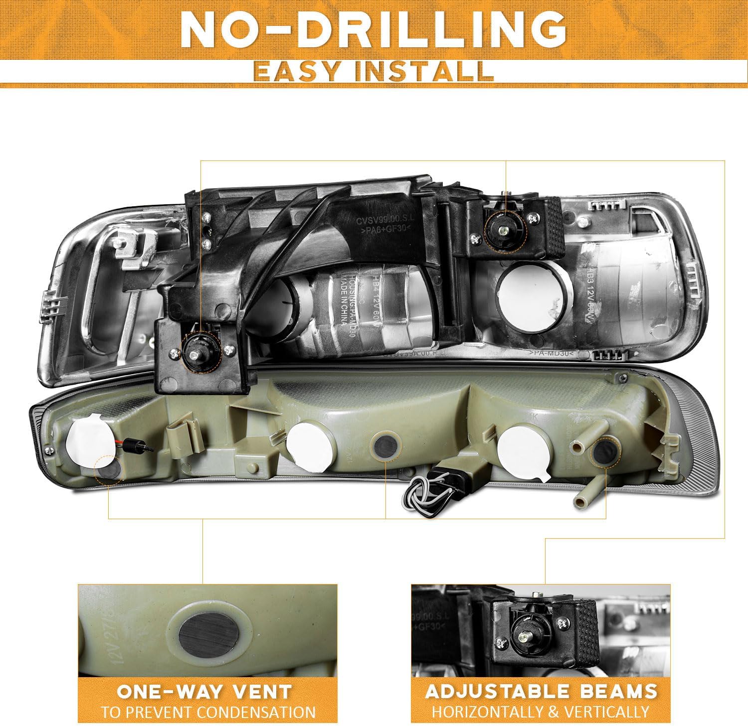 WEELMOTO LED Headlights Assembly for 99-02 Chevy Silverado 1500 2500; for 01-02 Silverado 1500HD 2500HD 3500HD; for 00-06 Tahoe Suburban 1500 2500; with Daytime Bar Tube+Parking Turn Signal Light