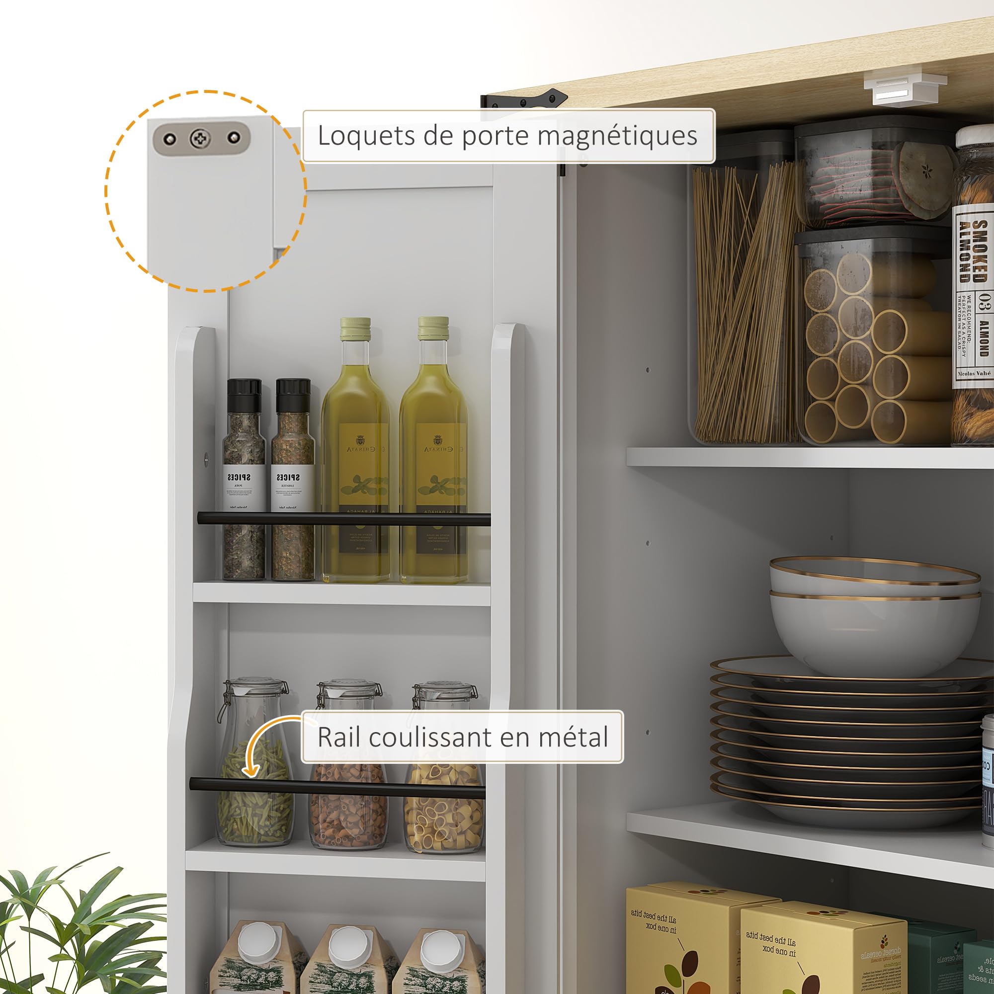 HOMCOM Armoire de Cuisine Buffet Cuisine 4 Portes 76,5 x 40 x 181 cm Blanc