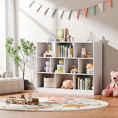 Miniatura 9 de Cozy Castle White Bookshelf, 3-Tier Open Shelf Bookcase, 10 Cube Storage Organizer with Anti-Tilt Device, Freestanding Horizontal Bookshelf Cube