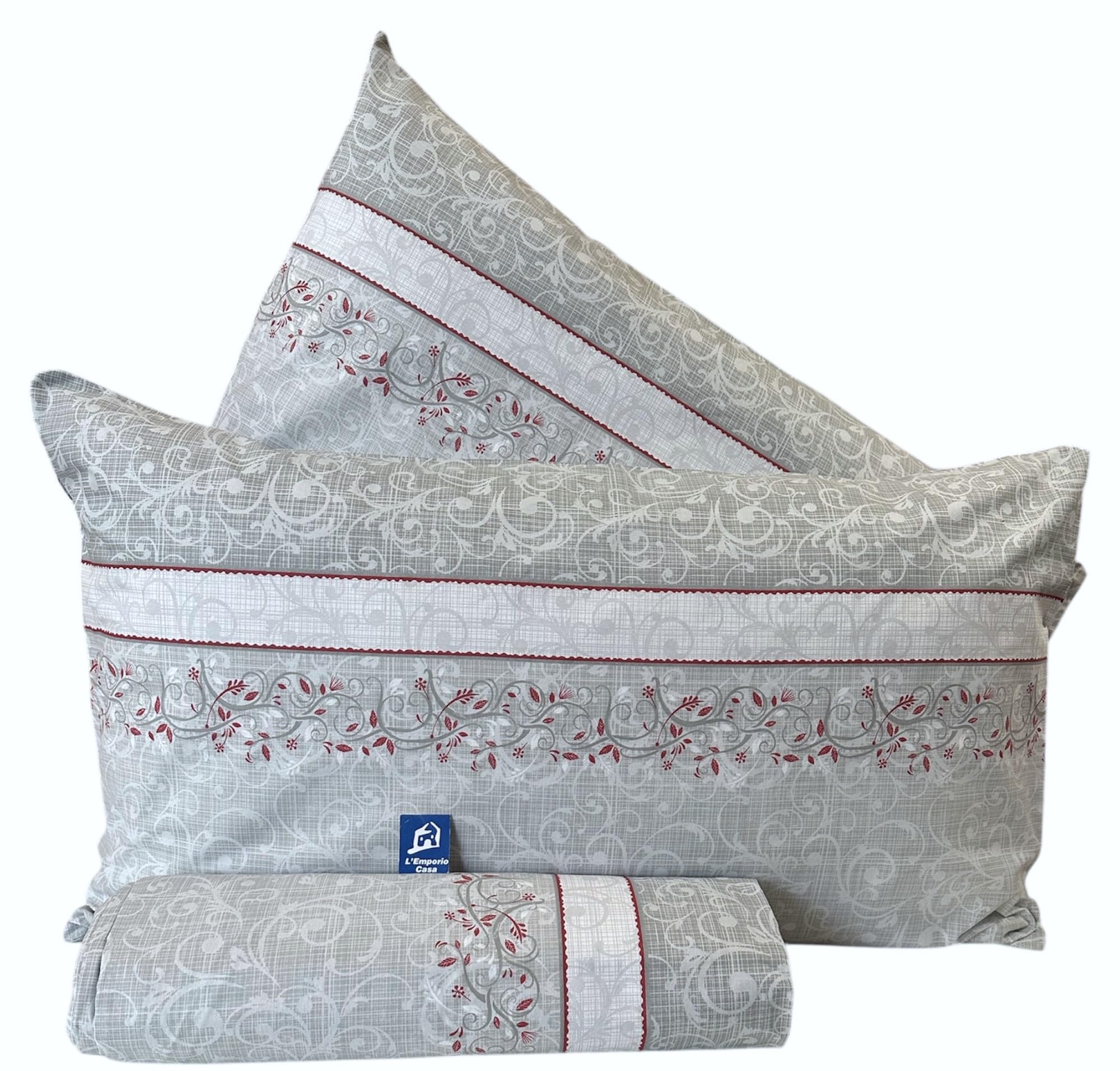 L'Emporio Casa Set Completo Lenzuola Matrimoniale Chloè, 100% Cotone Italiano, Effetto Setato (Drappo Grigio)