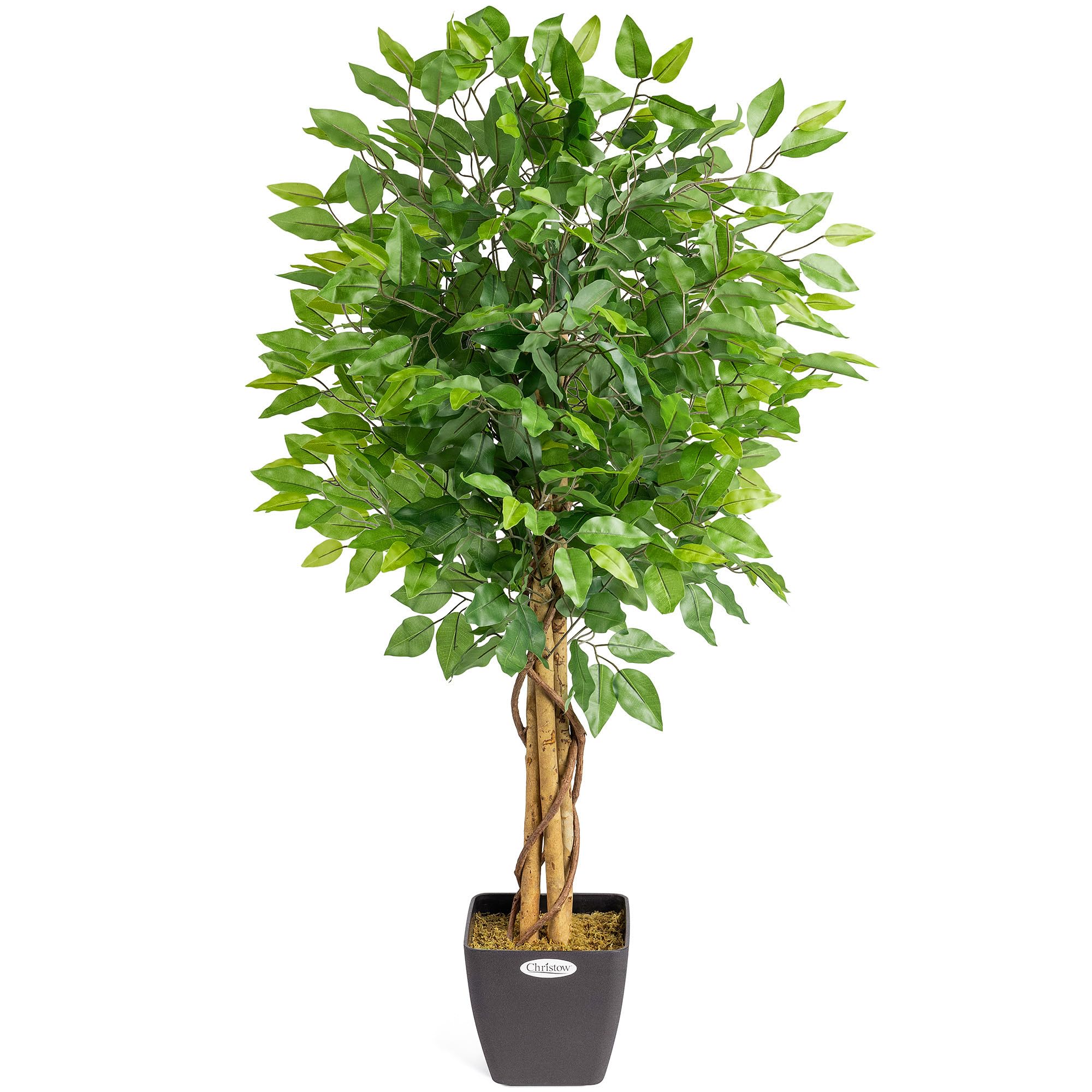 CHRISTOW Artificial Ficus Tree, Fake Weeping Fig House Plant for Home Decoration, Lifelike Green Leaves, Natural Wooden Trunk with Twists, Weighted Pot, Indoor Outdoor (120cm / 4ft)