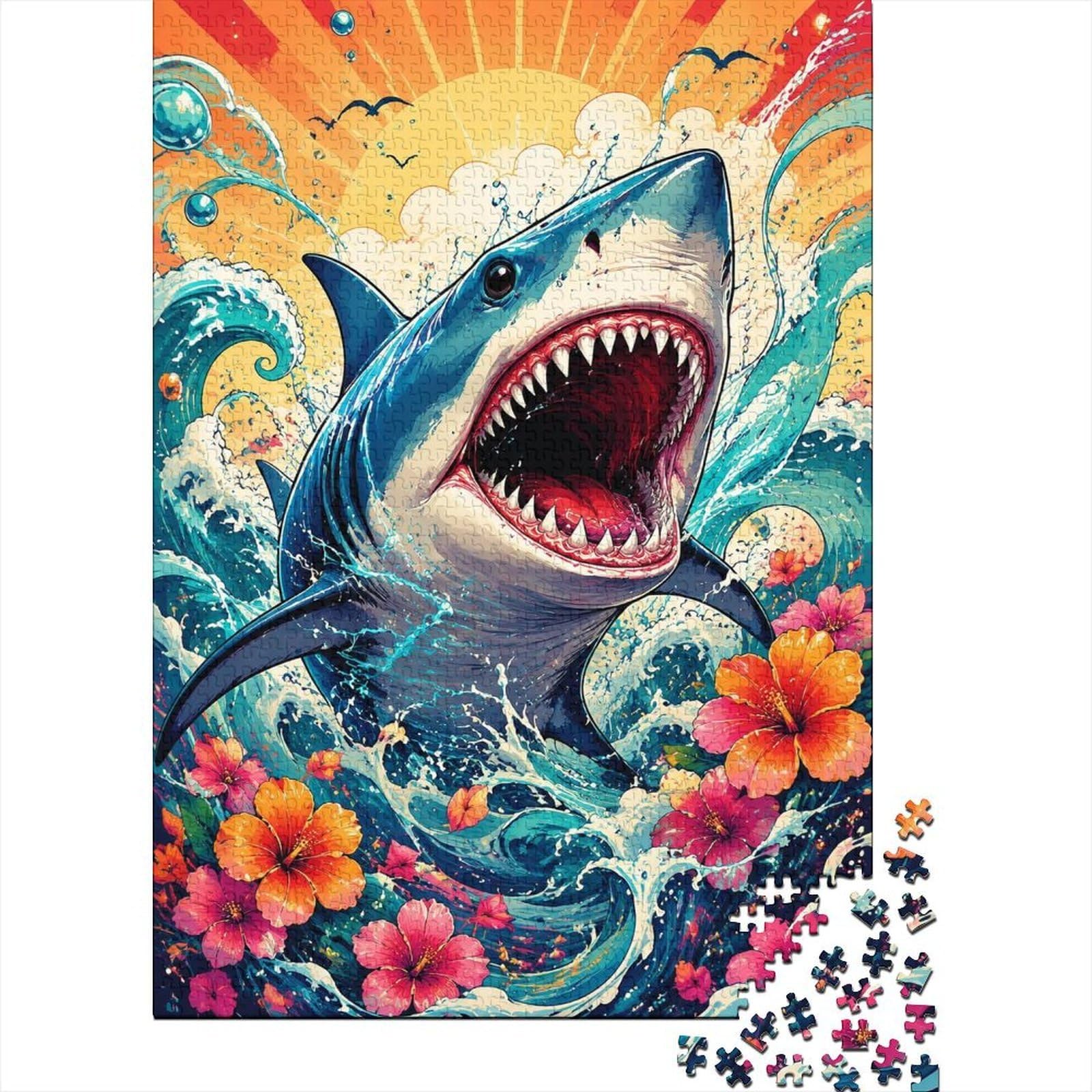 Shark Ocean Flowers 1000 Pieces Mini Jigsaw Puzzle for Adults