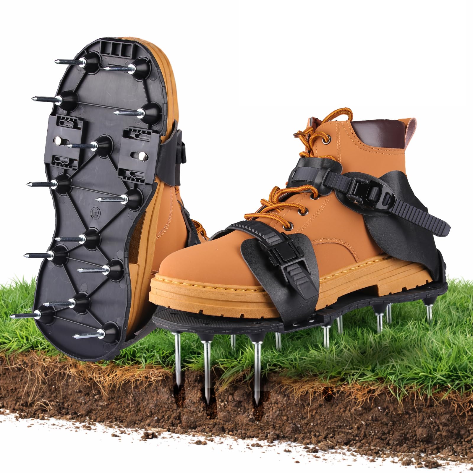 Photo 1 of Qdreclod Aeration Shoes for Lawn, Lawn Aerator Shoes for Grass, Stainless Steel Spikes Aerator Lawn Shoes with Adjustable Straps for Patio/Garden/Yard for Easy Yard Aeration(Black)