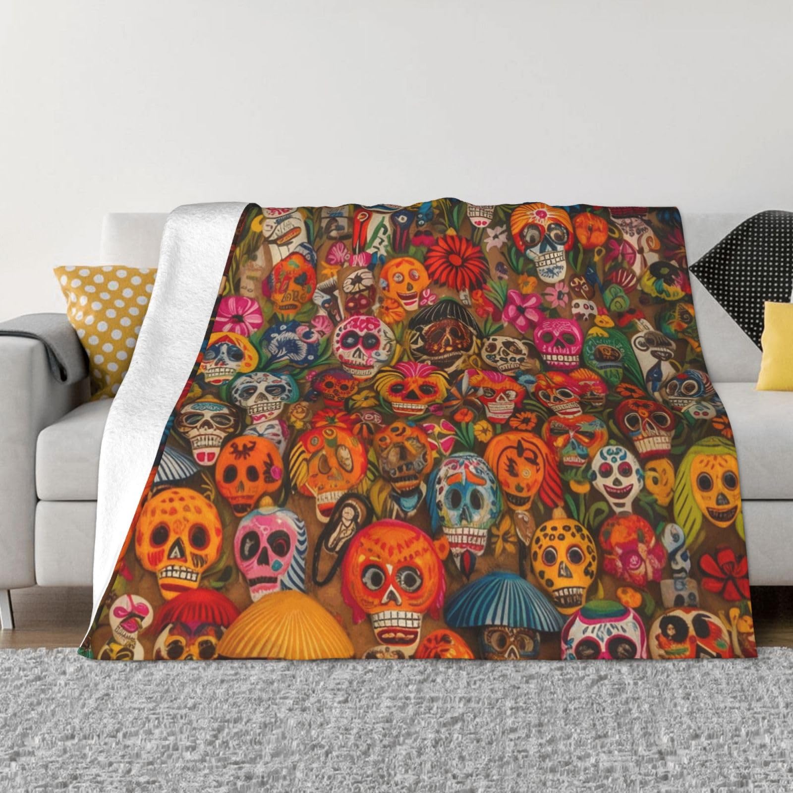 KLOPH Mexican Folk Art Throw Blanket 60"x50" Flannel Fluffy Warm Blanket for Couch, Reversible Plush Blankets for Bed, Comfy Fuzzy Blanket for Sofa, Plush Lightweight-Blankets for All Season