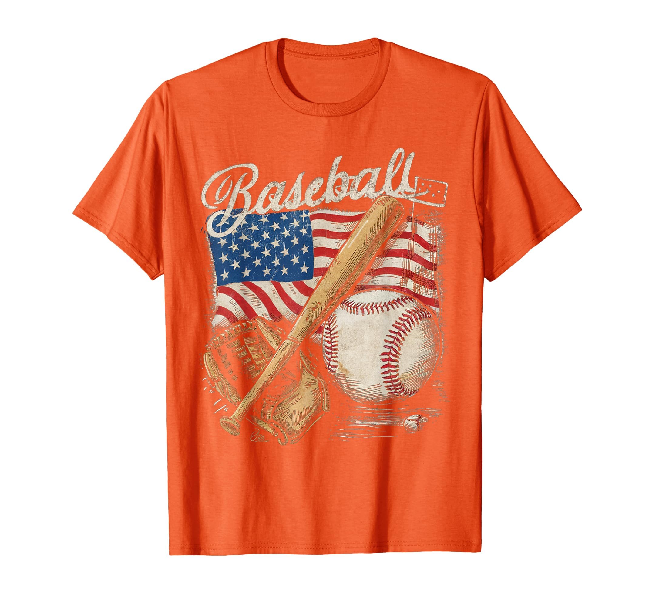 American Flag Baseball Player Bat Fan Catcher Pitcher USA T-Shirt