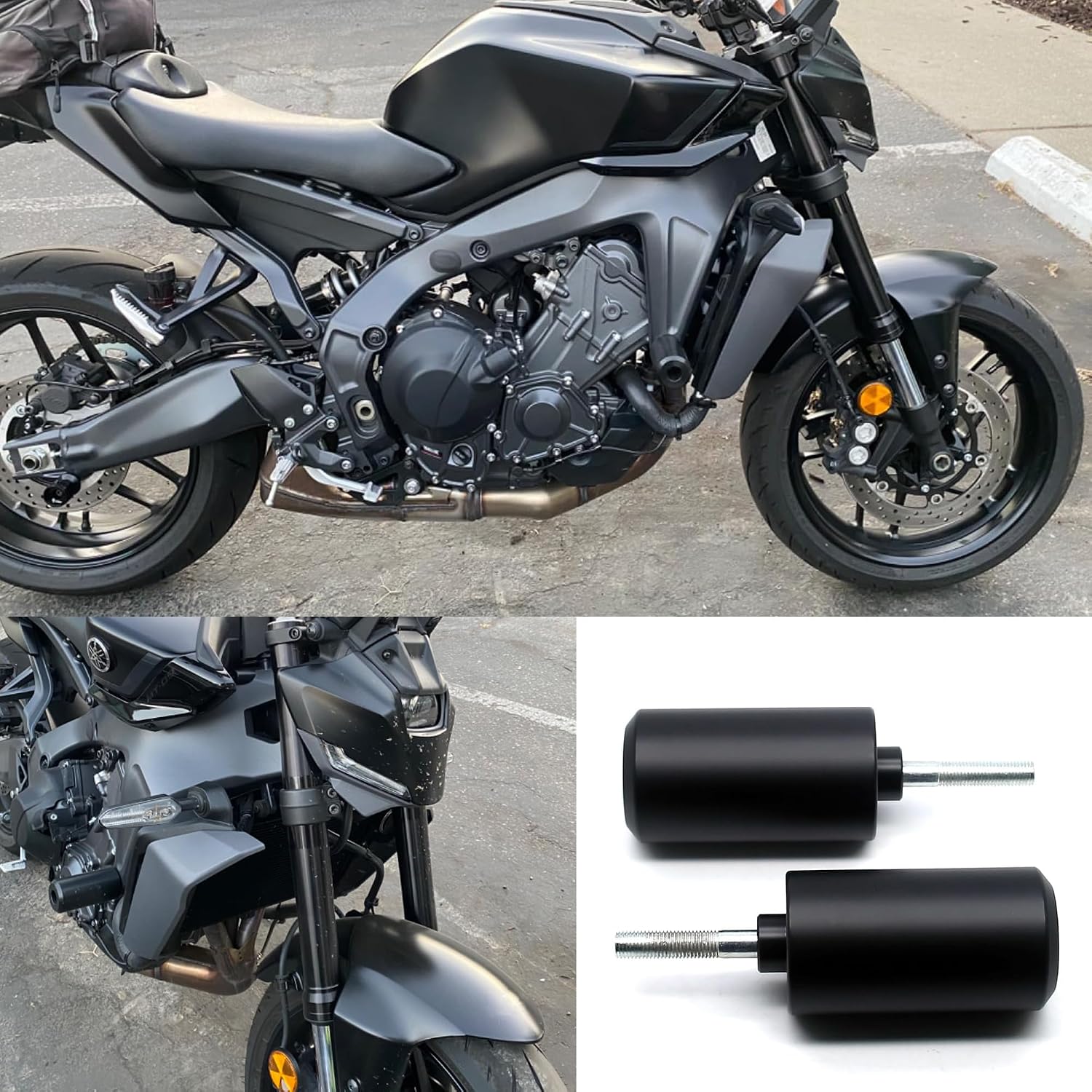 MZS Motorcycle Frame Sliders Compatible with MT09 MT-09 SP 2021 2022 2023 2024 2025, Falling Crash Protector Guards Engine Fairing Protection No Cut Kits Black