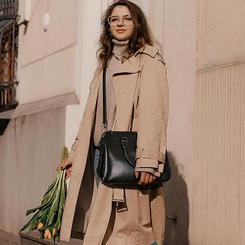 Miniatura 3 de HESHE Bolsos y bolsos de cuero genuino para mujer, bolsos de hombro, bolso cruzado, bolso con asa superior