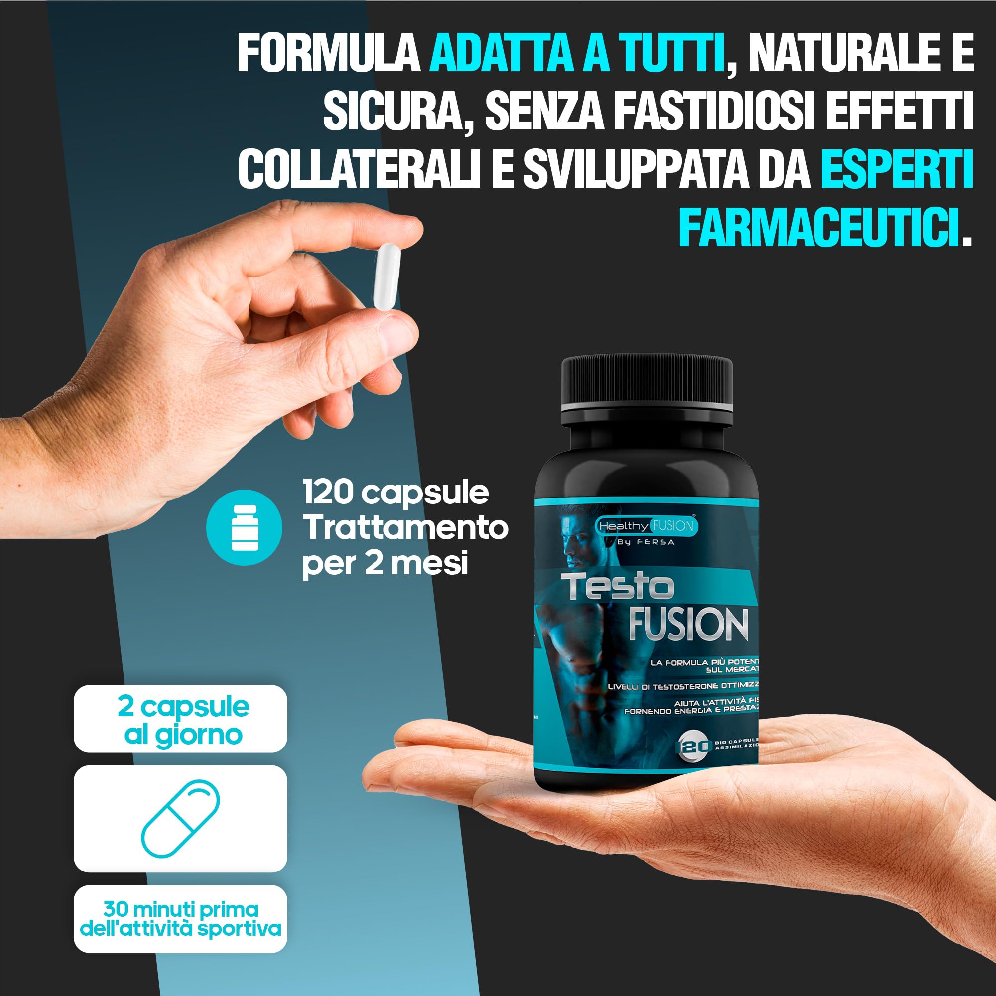 Healthy Fusion Booster Testosterone | Potenziante naturale del testosterone | Taurina + Maca andina, Ginseng | Energizzante 120 capsule
