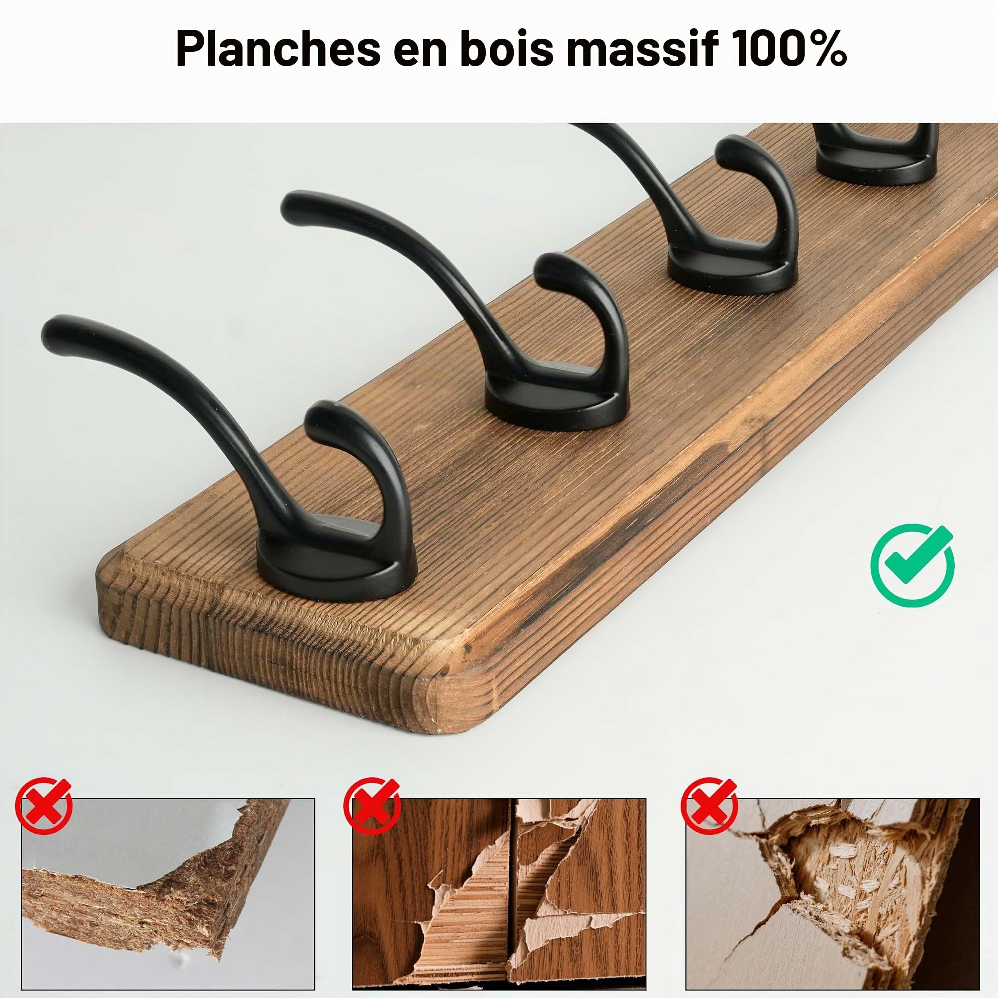 WEBI Porte Manteau Mural Bois,10 Crochets,98cm Long Patère Murale,Bois Massif Porte Manteau Salle De Bain pour Manteaux Veste,Marron