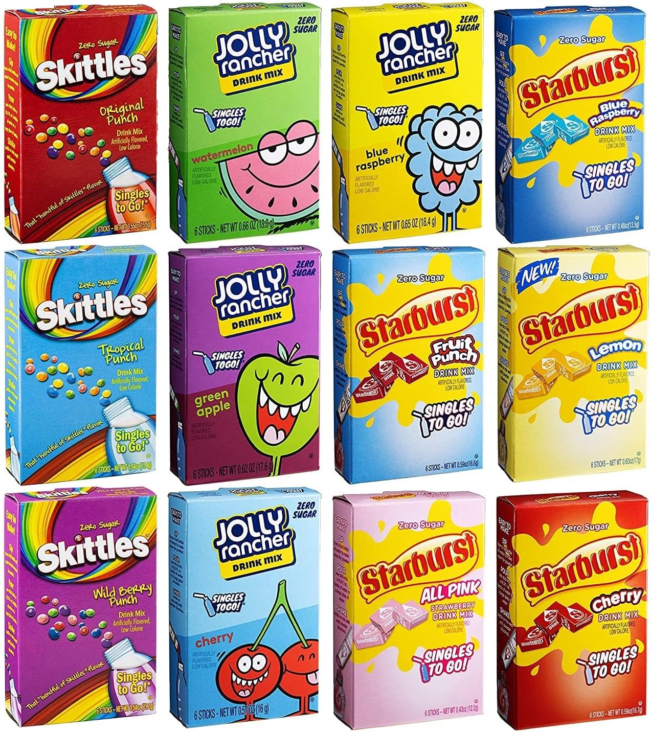 Sugar Free Variety Pack of Water Enhancers - Skittles, Starburst and Jolly Rancher Drink Mix Variety - 0.57 Ounce (Pack of 12)