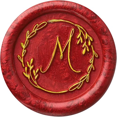 Miniatura 4 de Yoption Sello de cera con letra M escrita a mano, alfabeto inicial vintage con sello de cera de sellado de rama de olivo