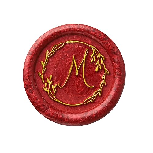 Miniatura 4 de Yoption Sello de cera con letra M escrita a mano, alfabeto inicial vintage con sello de cera de sellado de rama de olivo