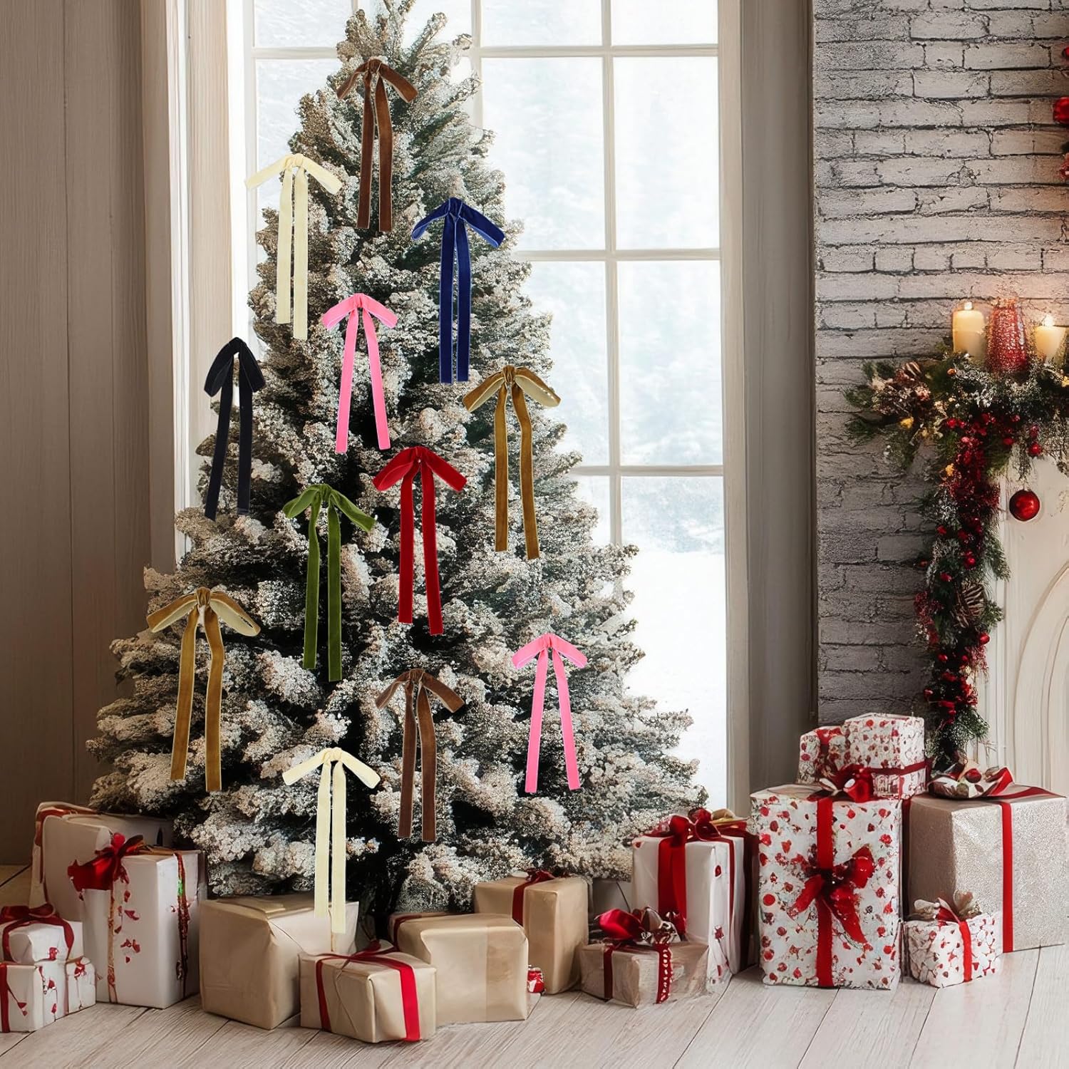 Colorful 24 Pcs Velvet Bows Christmas Tree Ornaments Valentines Day Bows Decoration for Garland Home Coquette Wedding Decor (9 x 13 Inch,Width of 1") - Image 4
