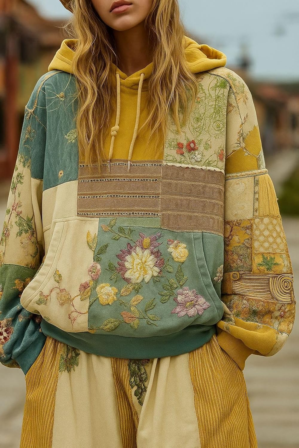 Womens Boho Floral Vintage Printed Hooded Long Sleeve Hoodie Oversized Drawstring Fall Sweatshirts - Image 2