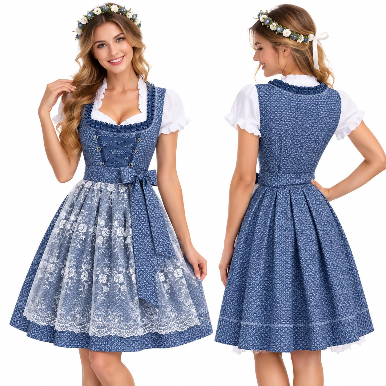 Generisch Dirndl Damen Oktoberfest Damen Outfit Midi Dirndlkleid Trachtenkleid Oktoberfest Dirndl Kleidung Trachtenmode Kleid Schlicht Tracht Dirndlkleid Schürze Spitze Kleid Knielang Dirndlschürze