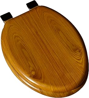 Bath Décor 5Q1E1-17BR Natural Wood Toilet Seat with Decorative Finish includes Vari-Adjust Lok-Down R'N'C Hinge, Elongated, Light Oak with Polished Brass
