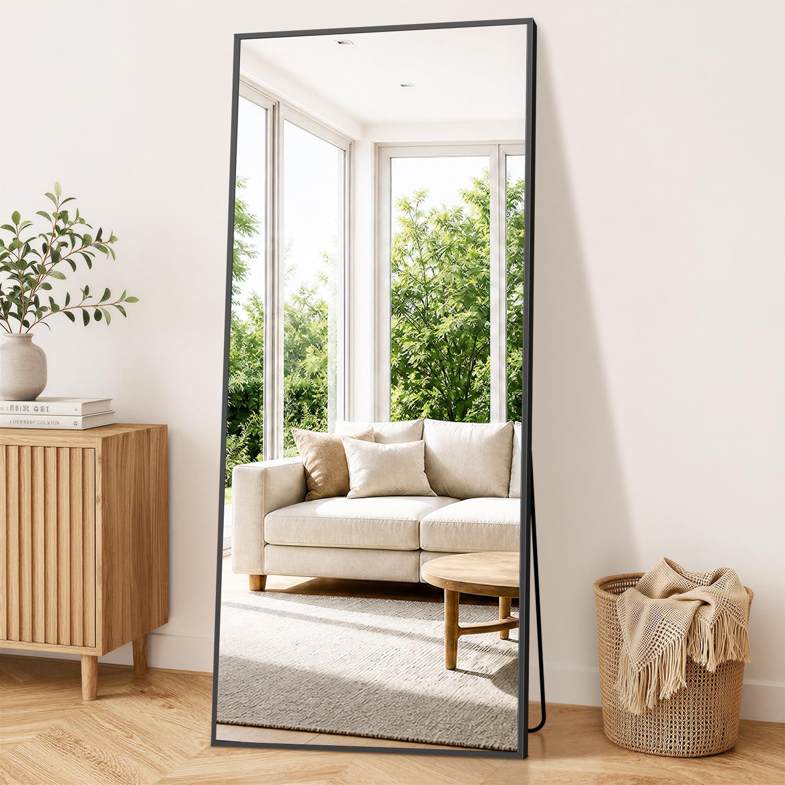 XRAMFY Full Length Mirror 165x71 cm,Full Body Mirror Free Standing, Hanging or Leaning, Floor Mirror Tempered Glass for Bedroom, Living Room, Cloakroom Rectangle Minimalist Modern Black