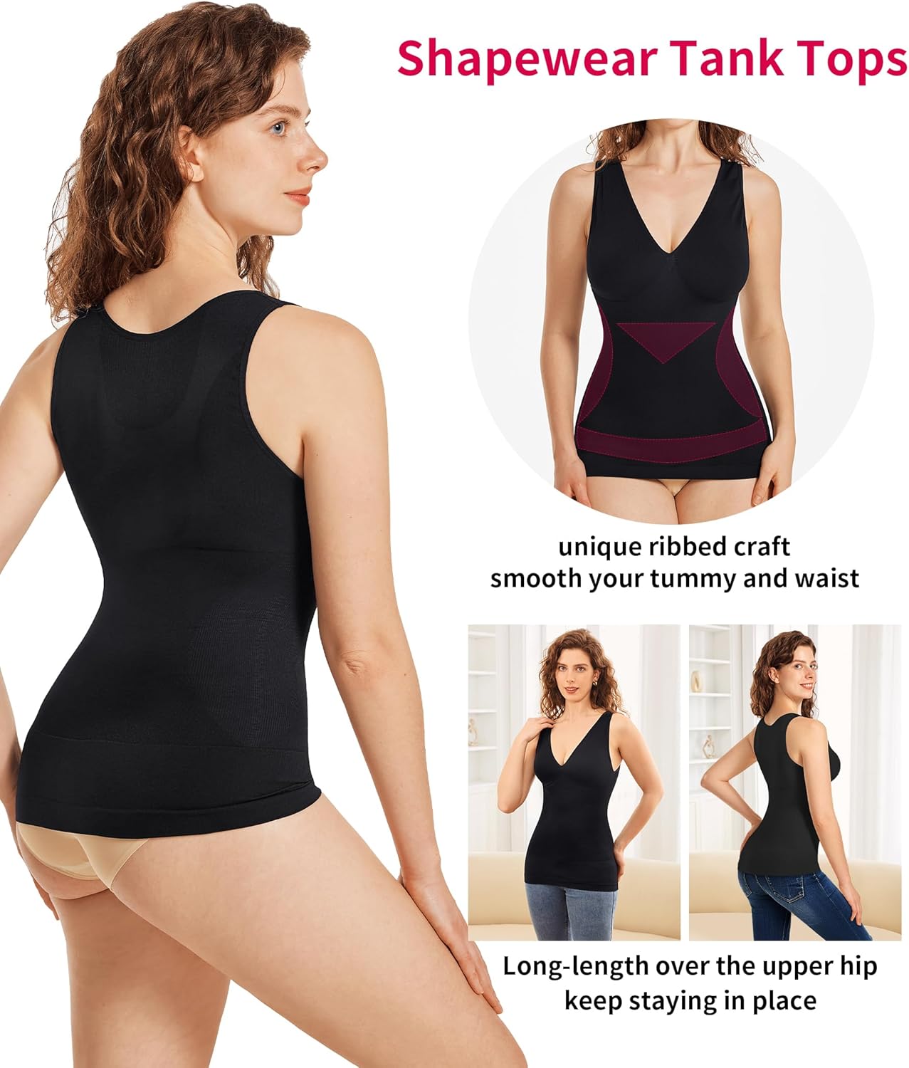 Gotoly Shapewear for Women Compression Tank Tops Tummy Control Body Shaper Seamless Workout V-Neck Camisole Cami Tops - Image 4