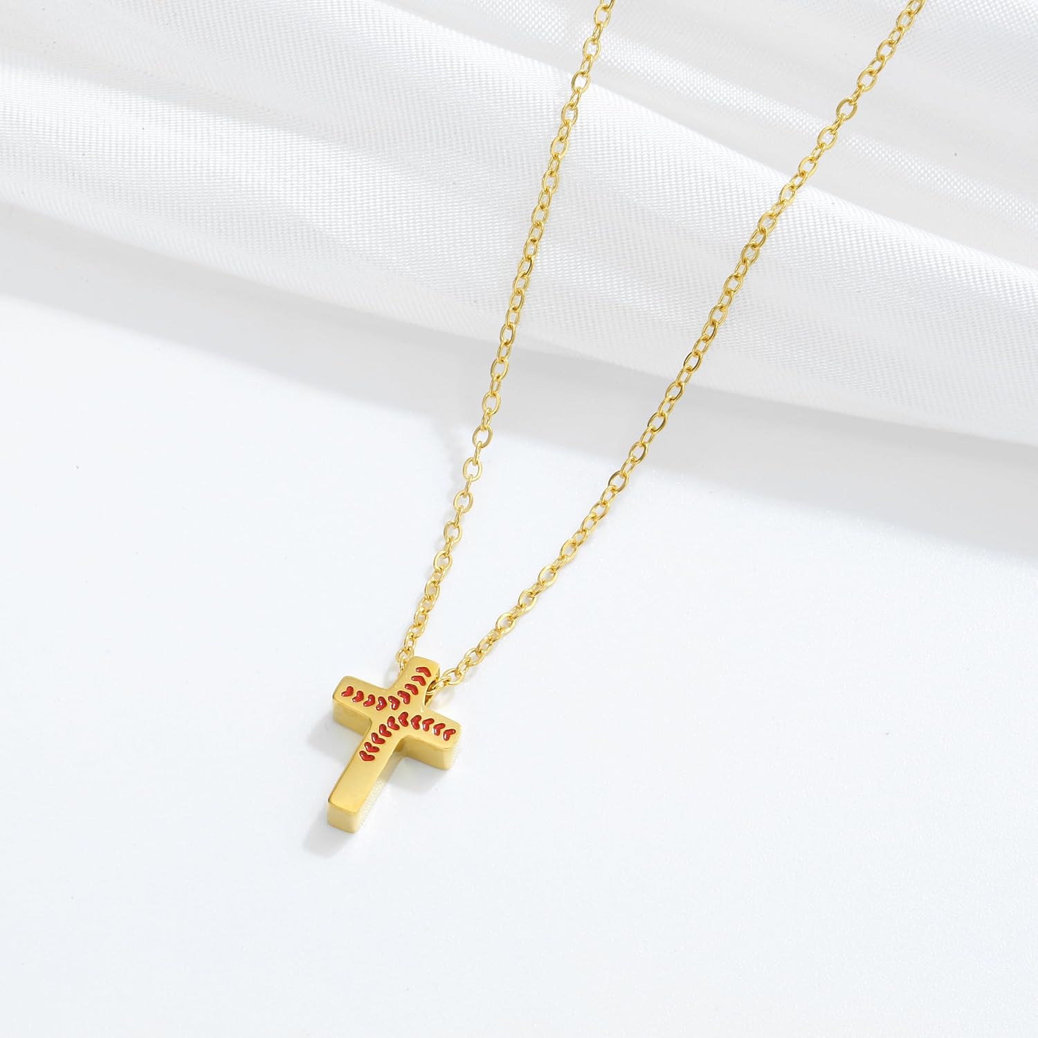Softball Necklace Softball Gift for Women Coach Mom Baseball Charm Necklace Gold Cross Pendant - Image 2