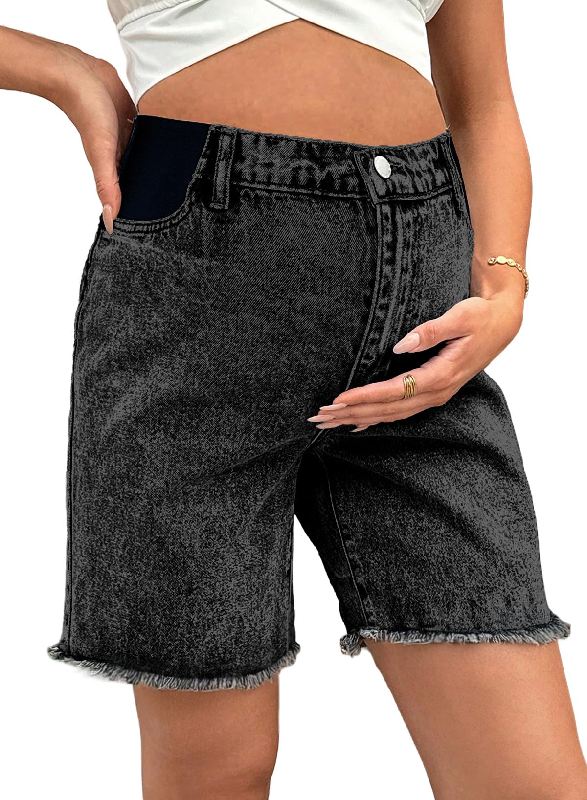 BLENCOT Maternity Jean Shorts Wide Leg