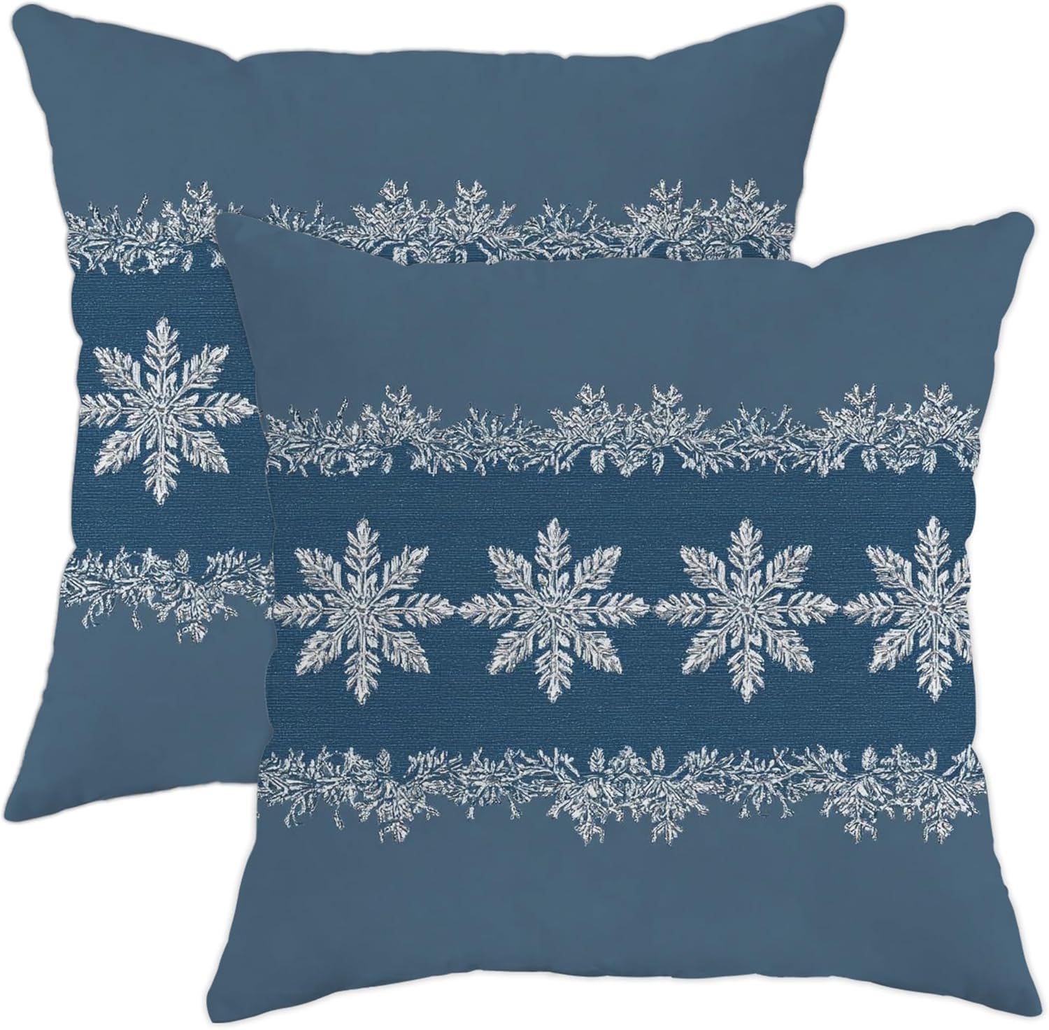 Winter Throw Pillow Covers Set of 2, Blue Snowflake Embroidered Cushion Cases, Cozy Decorative Square Home Decor for Sofa Bed Couch 28x28 Inch