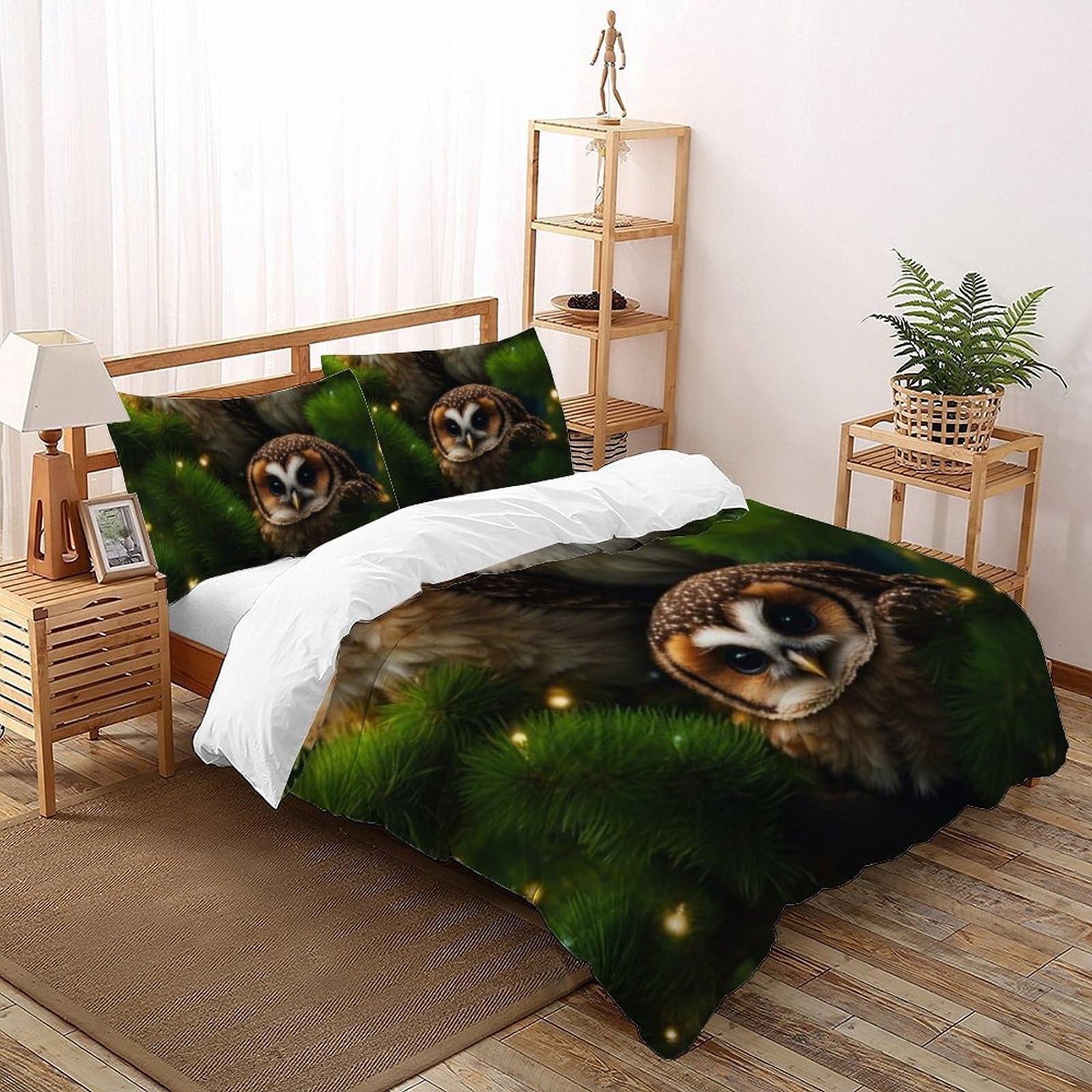 Housse de couette facile d'entretien 260x220 cm imprimé chouette 3D en microfibre douce