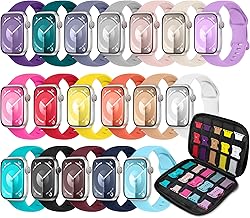 18 Pack Sport Band Compatible with Apple Watch Bands 40mm 41mm 38mm 46mm 45mm 44mm 42mm 49mm for Women Men, Silicone Band with Organizer for iWatch Ultra Series 11 10 9 8 7 6 5 4 3 2 SE/SE 3nd