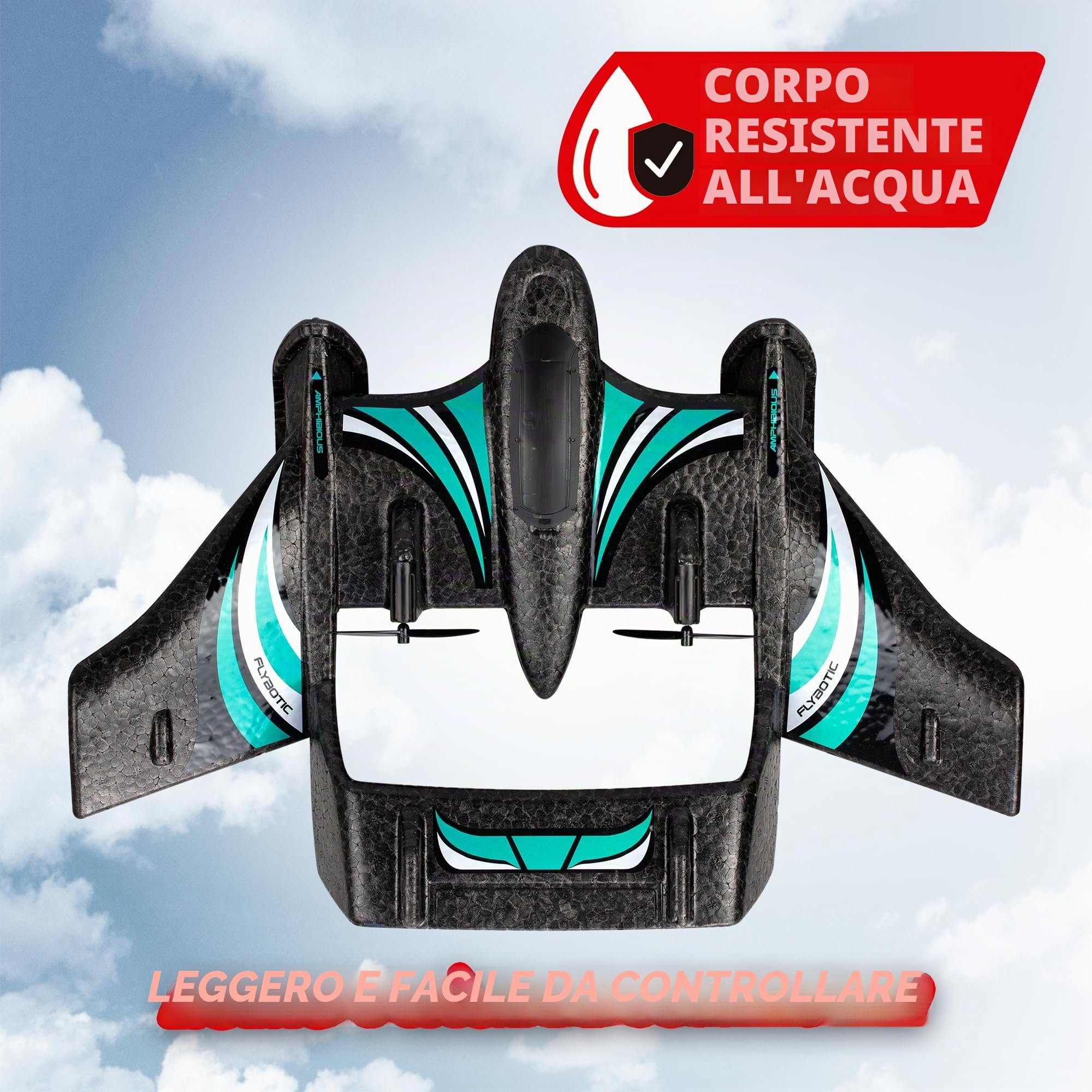 Bizak Aqua Wingz Aereo RC con luci a LED, decollo in acqua o terra, schiuma EPP resistente, +10 anni, (62004498)
