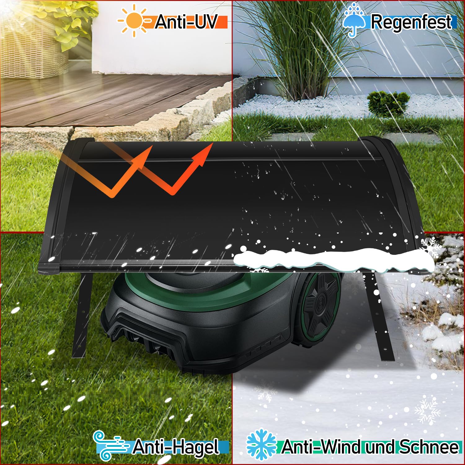 Daromigo Garage para robot cortacésped Automower, 106 x 87 x 50 cm, jardín, resistente a la intemperie, protección UV, material de montaje incluido - Negro