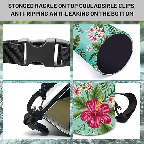 Miniatura 3 de Bolsa seca impermeable, mochila impermeable de hibisco de acuarela tropical de verano de 5L10L20L, bolsas flotantes y ligeras para kayak, canotaje,