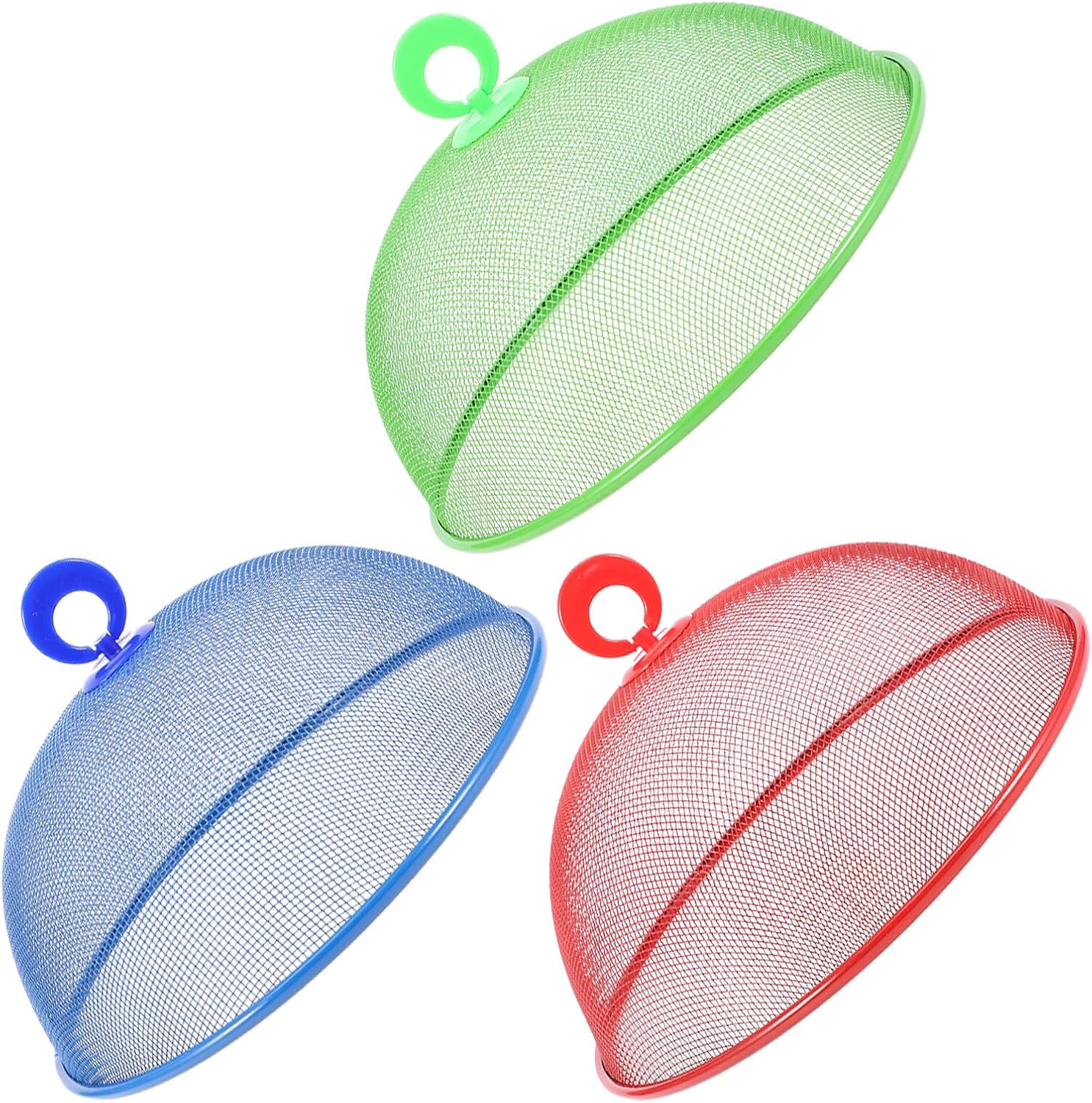 3pcs Metal Mesh Food Covers 28cm Iron Mesh Dust Covers Dome Protector for Outdoor Bbq Picnic Kitchen Party Serving Random Color