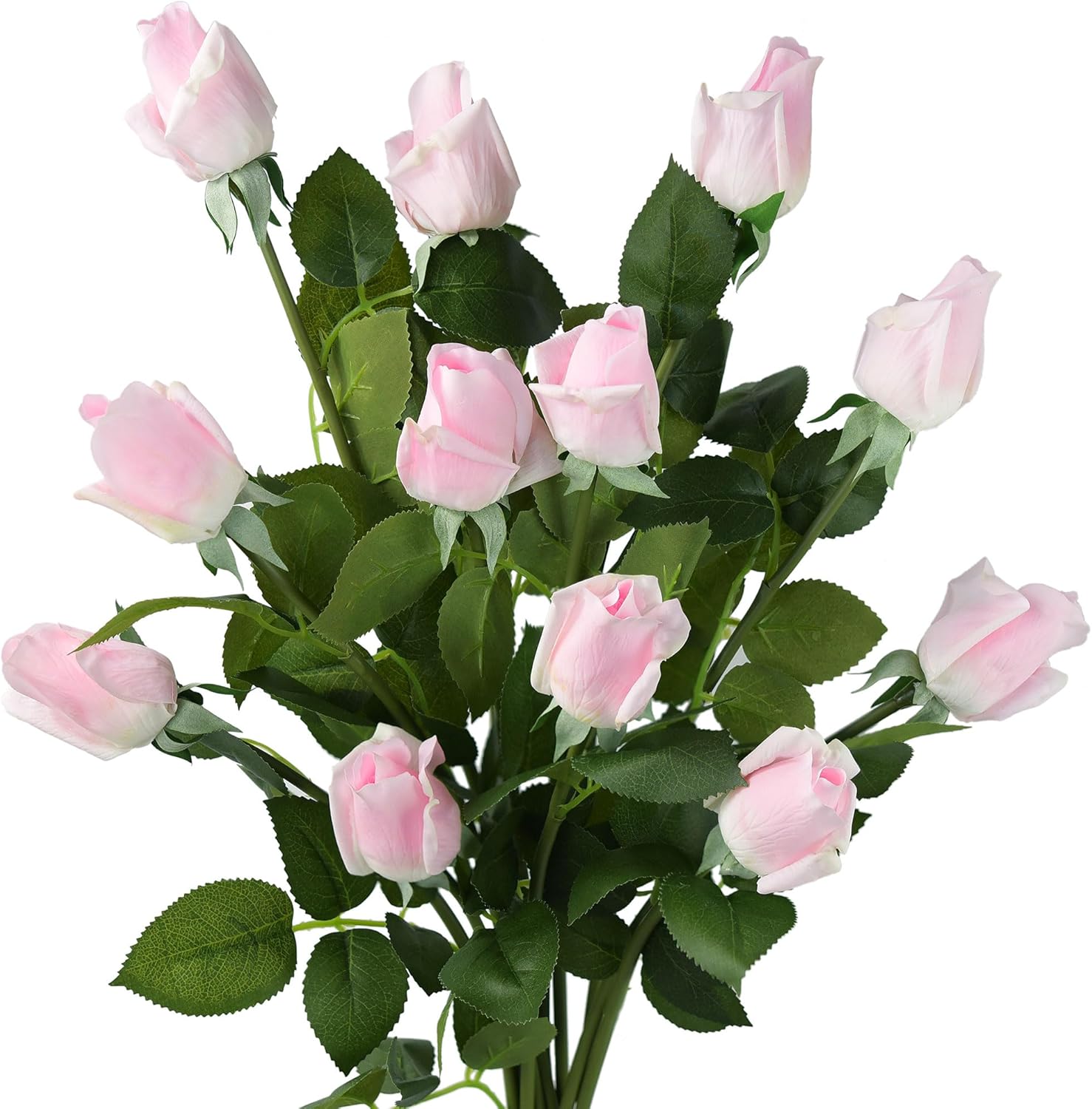 FiveSeasonStuff Classic White Long Stem 21'' Roses Real Touch Silk Artificial Flowers ‘Petals Feel and Look Like Fresh Roses' 12 Stems