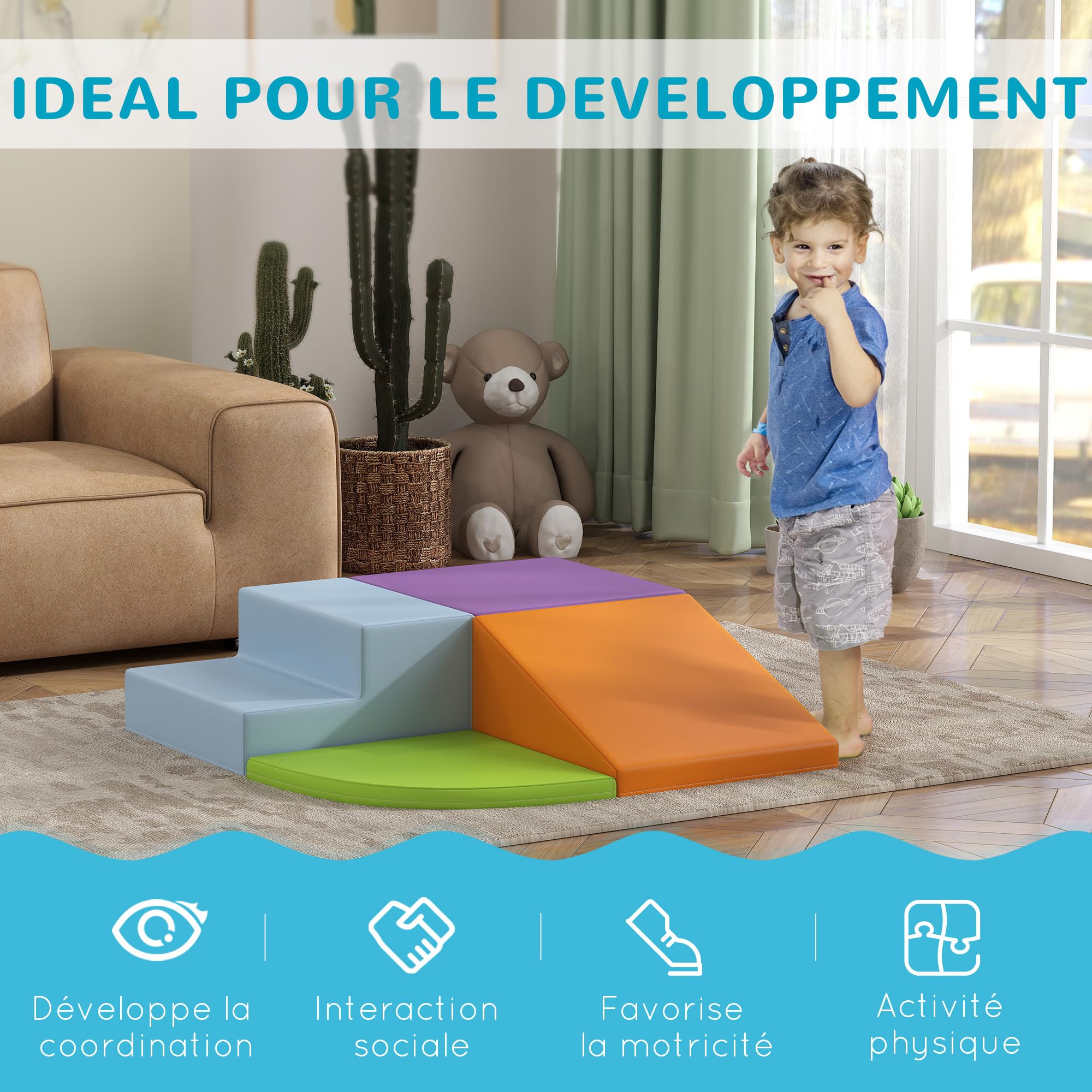 HOMCOM 4 Blocs de Construction XL Modules de Motricité Multicolore | Jouets Éducatifs, Parcours Motricité Enfant, Mousse EPE Polyuréthane HOMCOM 4 Blocs de Construction XL Modules de Motricité Multicolore | Jouets Éducatifs, Parcours Motricité Enfant, Mousse EPE Polyuréthane