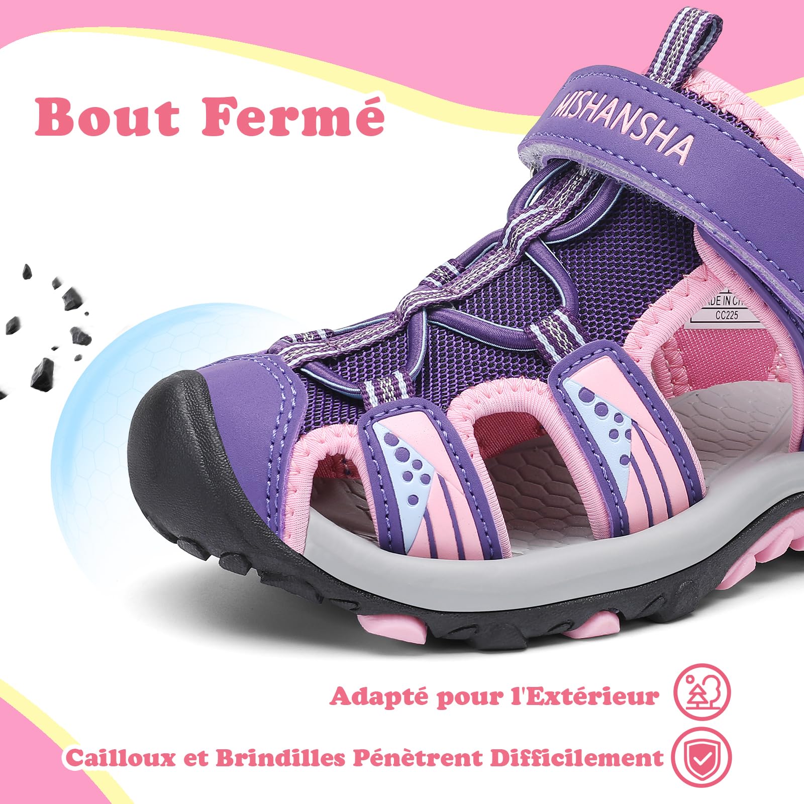 Mishansha Sandales Sport Fille Bout Fermé 24-39 EU | Été, Chaussure de Randonnée, Enfants, Respirantes, Plage, Outdoor