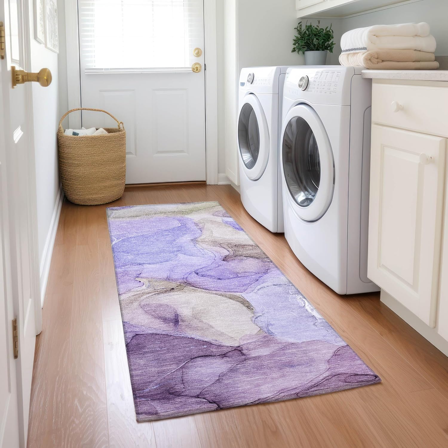 Addison Rugs Chantille ACN504 Purple 2'3" x 7'6" Indoor Outdoor Hallway Runner Rug, Stain Resistant Washable Kitchen Area Carpet for Bathroom, Laundry and Bedroom