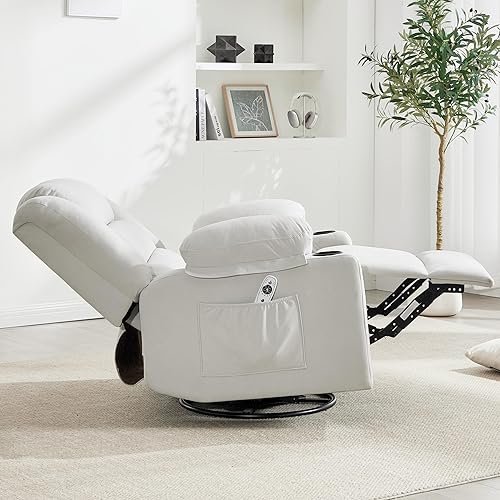 Miniatura 8 de Silla reclinable giratoria con masaje y calor, sillón reclinable de gran tamaño para adultos, sofá individual reclinable tapizado de tela para sala