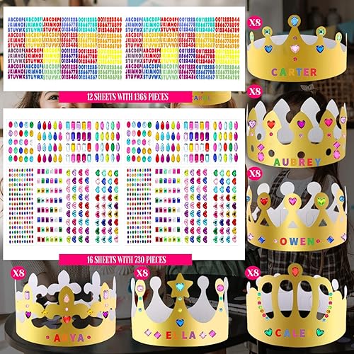 Miniatura 9 de 38 coronas de papel para niños, niñas, adultos, princesa, príncipe rey, corona de aula, sombreros de fiesta de cumpleaños con gemas doradas,