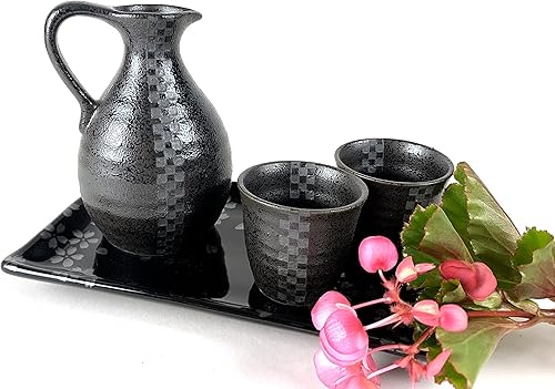 Vista 21 de JapanBargain 4678, Juego de sake de porcelana auténtica japonesa Saki Set decantador de sake y tazas de saki, fabricado en Japón (Brown Beauty)