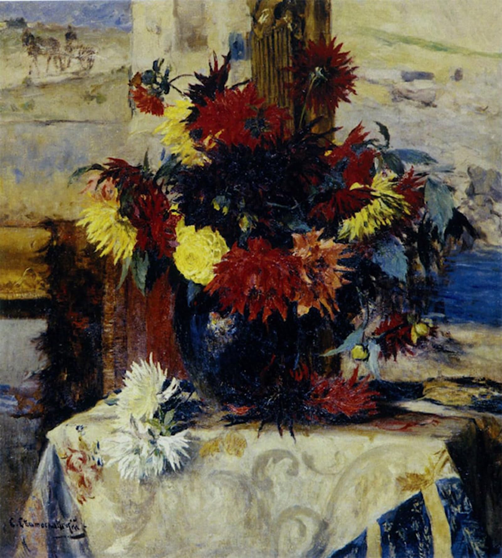 ARTXLXXBN Famous Art Print Poster Vintage Wall Art Still Life Dahlias Sergey Ivanovich Svetoslavsky Canvas Art Poster for Home Decor 60x90cm