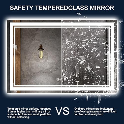 Miniatura 7 de Espejo de baño LED de 60 x 40 pulgadas con luces, retroiluminado y frontal iluminado para pared, espejo de tocador LED antiempañamiento regulable