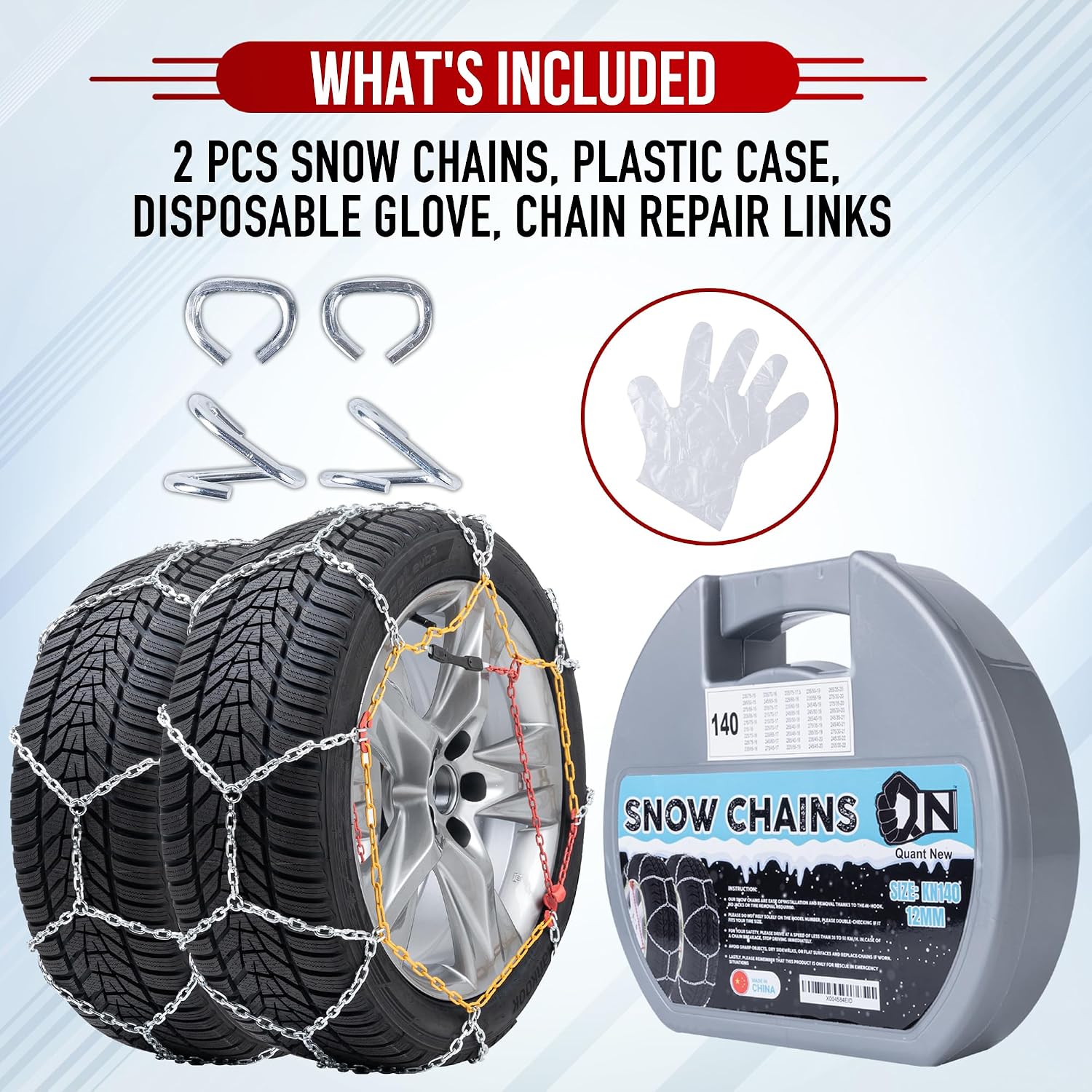 2x Snow Chains for Cars SUVs and Trucks (205-285mm)