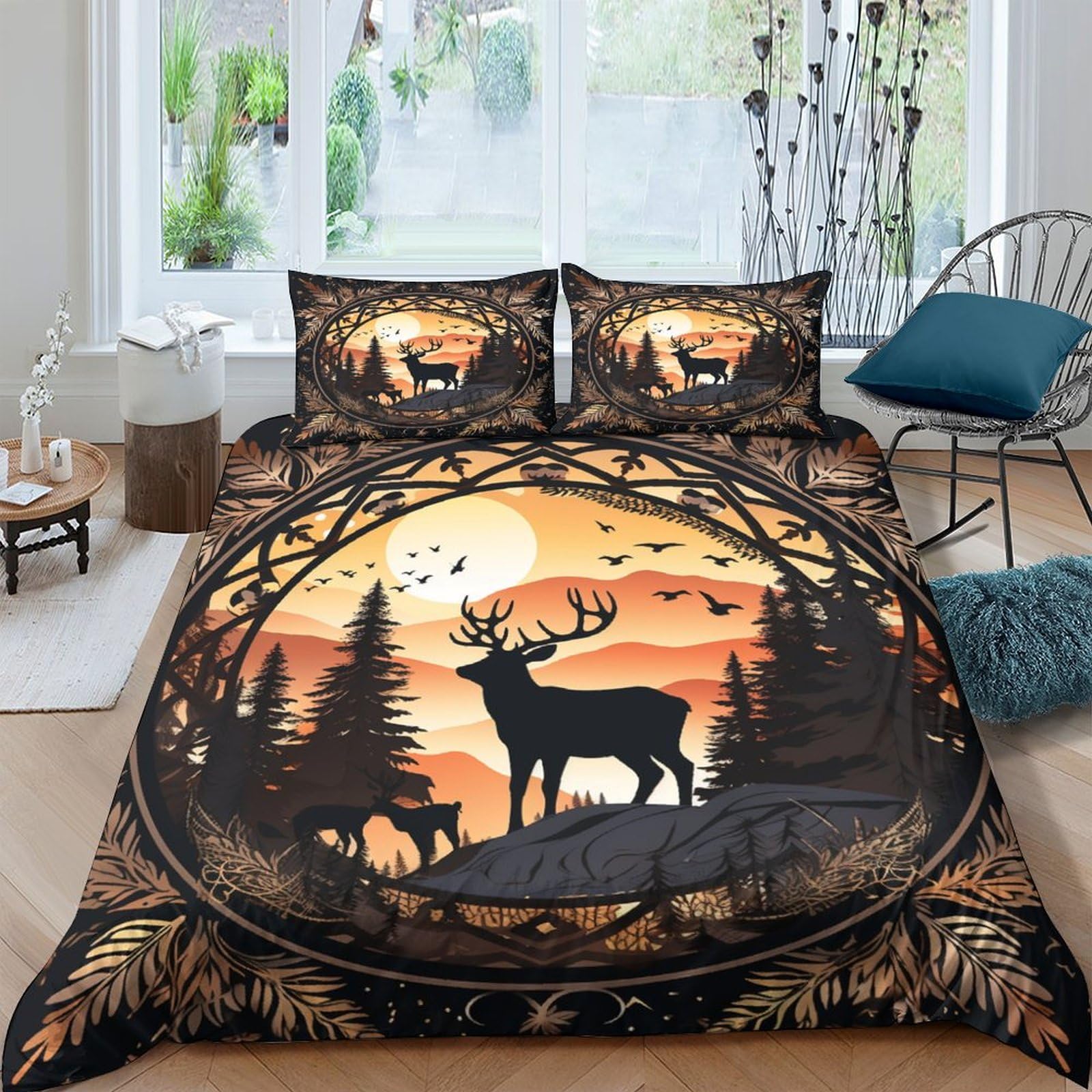 Housse de couette cerf 3D parure de lit nature pour chambre adulte et enfant