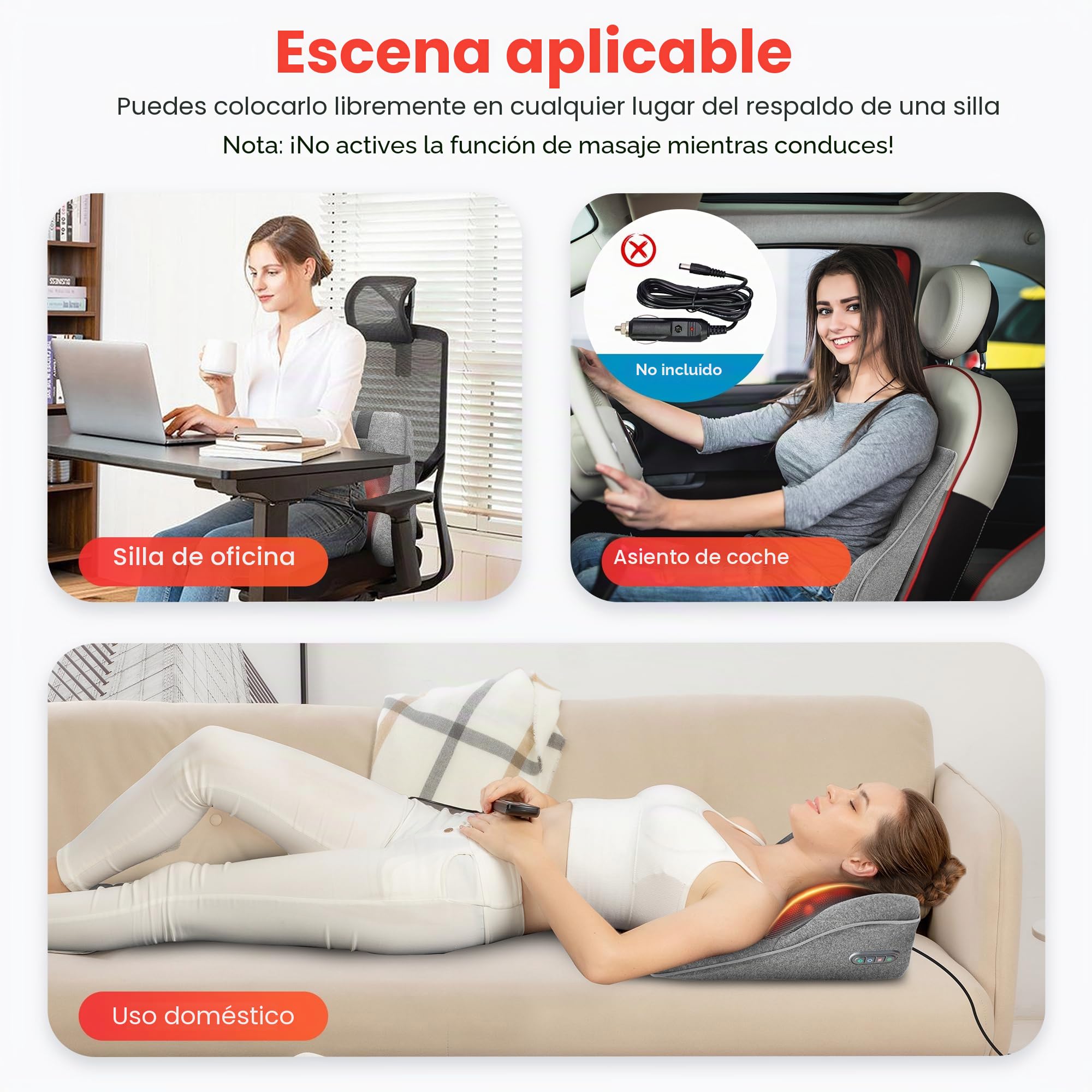 COMFIER Masajeador de Espalda, Masajeador Cervical y Espalda Shiatsu para Silla de Oficina, Cojín de Masaje Eléctrico para Aliviar el Dolor, Casa, 2 Ajustes de Calor, Regalos Originales para Mujer