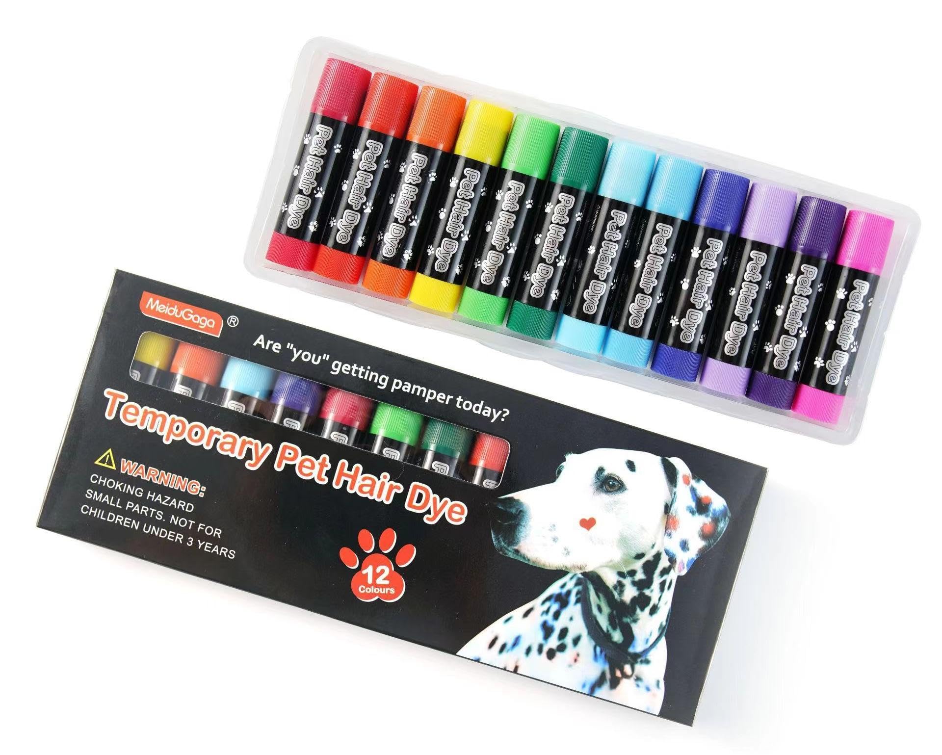 MeiduGaga Washable Dog Hair Dye, Temporary Pet Fur Markers, Non-toxic Pens Pet Accessories for Dog Cat Lovers of 12 Colors