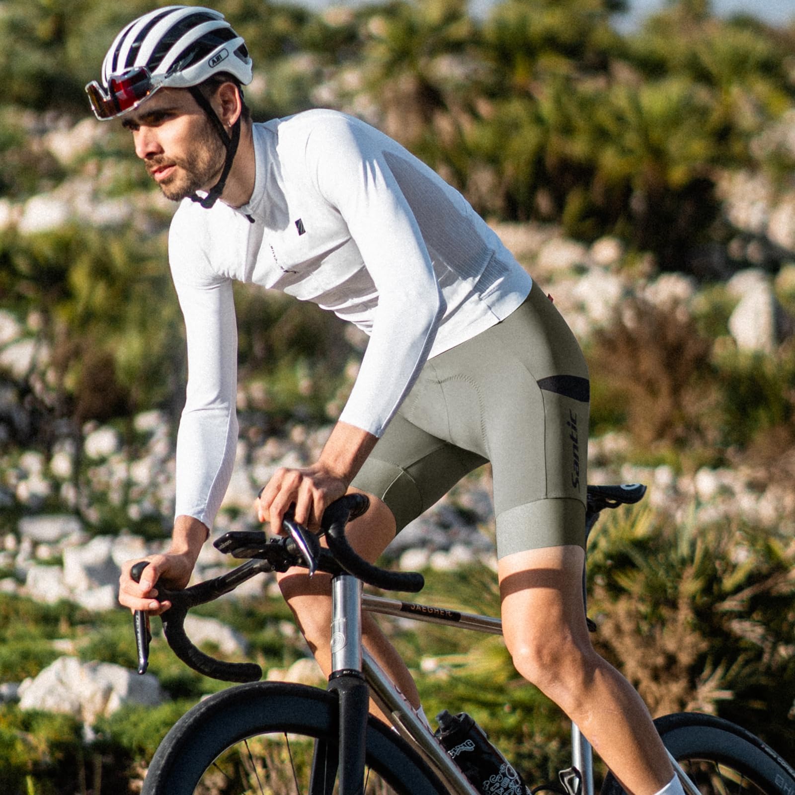 Santic Fahrrad-Trägerhose Herren Fahrradhose Gepolstert Kurze Radlerhose Tights Hohe Elastizität Netzseitentasche Bib Shorts