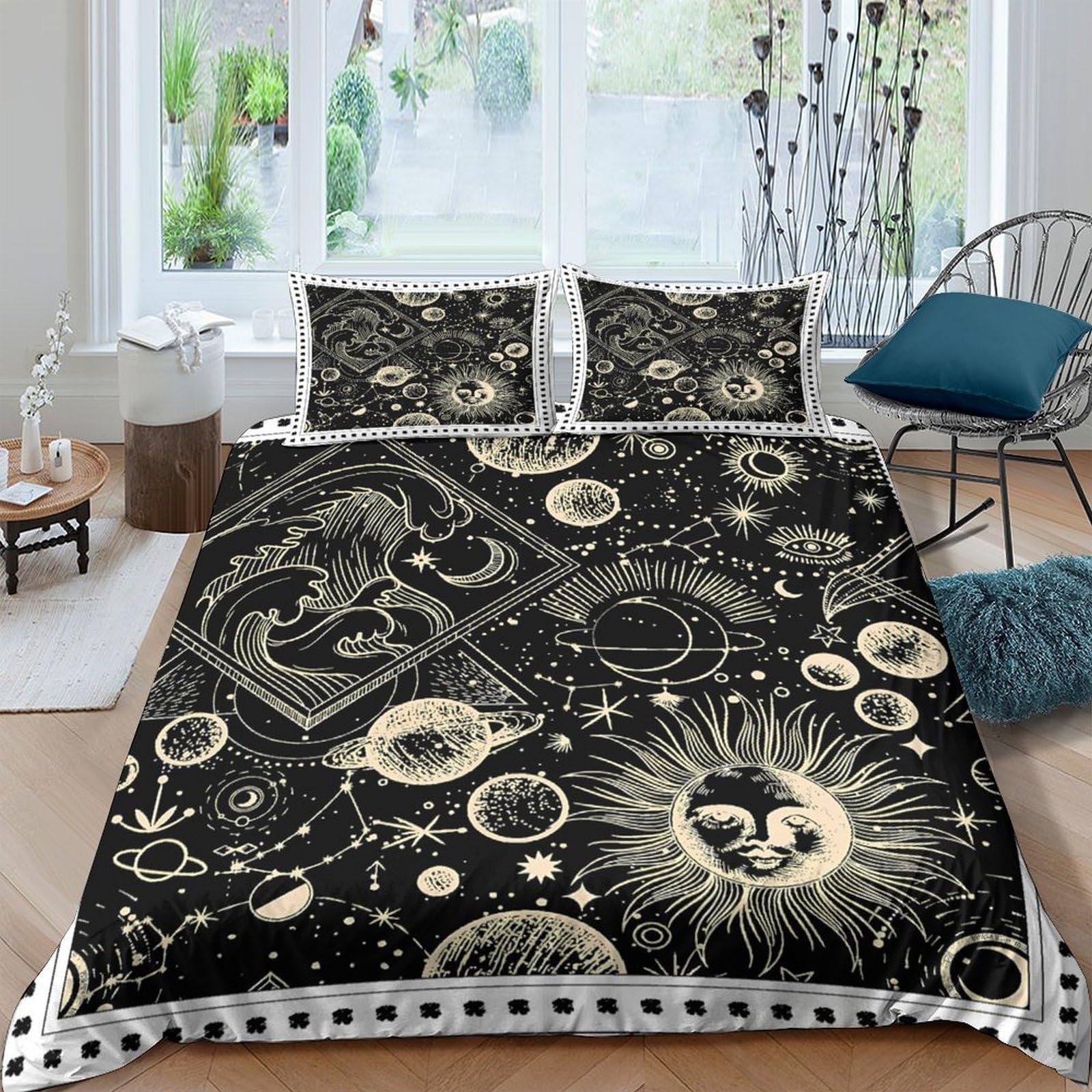 Ctjqhvkz Style-2 3D Printed Celestial Sun Moon Fitted Sheet Microfiber Soft Breathable Cosmic Universe Bed Cover For Bedroom Guest Room Decor Single（135X200cm）